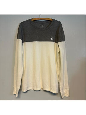 Express Long Sleeve Waffle Knit Tee Mens Size Medium White and Grey